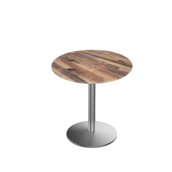 30 Tall OD214 St Steel Table Base w22 Diameter Foot and 36 Diameter Rustic Top, IndoorOutdoor, Holland Bar Stool Co, Mfr#: OD214-2230SSODS36RRustic